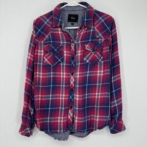 Rails Shirt Womens Small Pink Blue Plaid Button Front Double Weave Long Sleeve